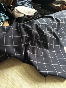 深蓝大格子 宽1.45米左右 时装 西服面料 料 新款