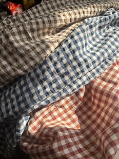 一米 日系 多色织泡泡格 抗皱 棉混纺面料（宽1.45米左右）