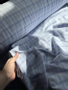 韩系 天水蓝紫格 纯棉 柔软细腻 棉绒面料（宽1.45米左右）