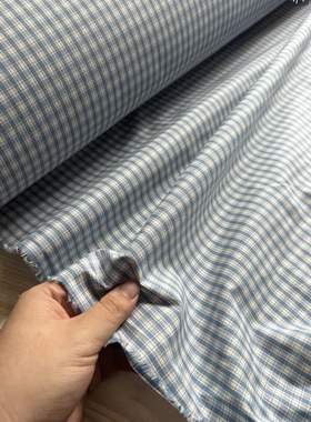 蓝色 方条格 纯棉布料 0613面料（宽1.45米左右）