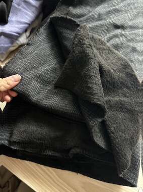 2米 深灰色大格 加绒针织布料 面料（宽1.45米左右）