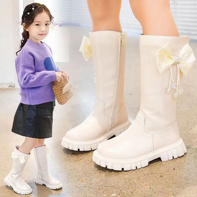 女童靴子2023冬季新款加绒洋气儿童高筒靴时尚保暖棉靴女孩长筒靴