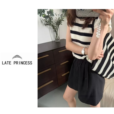 LATE PRINCESS【承载】夏装新款黑白条纹编制镂空托特包包