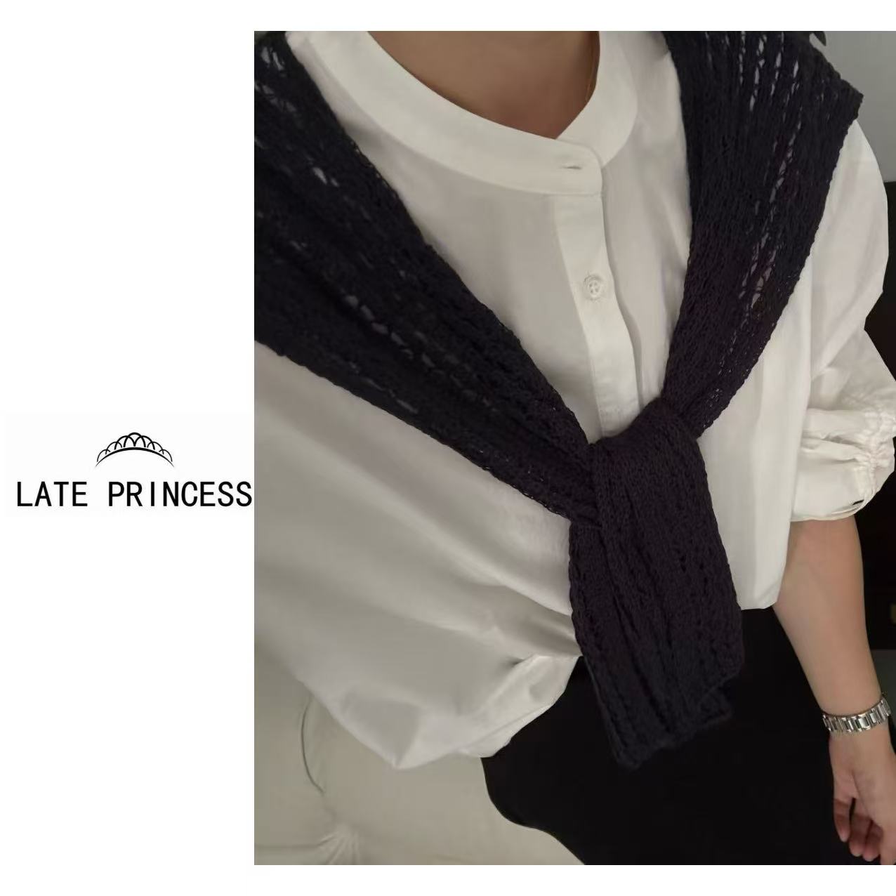 LATE PRINCESS【白月光】秋装新款带披肩圆领长袖轻熟风衬衣