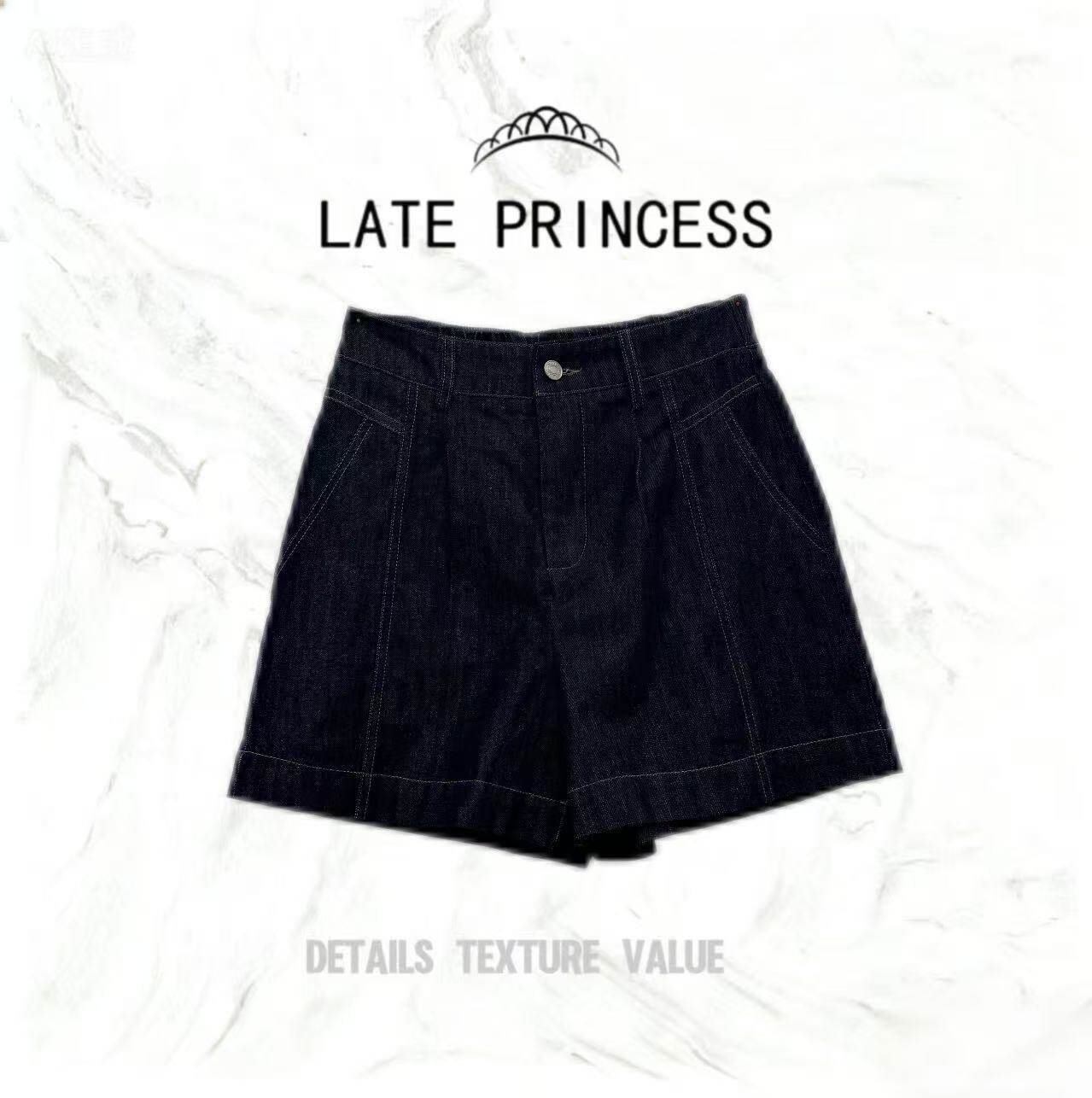 LATE PRINCESS【绵绵】夏装新款简约纯色休闲高腰短裤