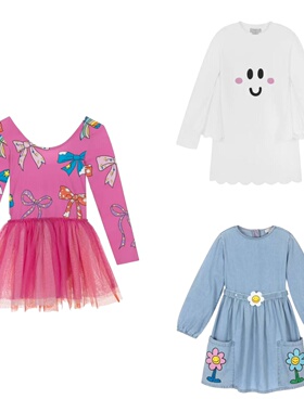 现货Stella mccartheny kid童装25秋冬纯色绣花连衣裙长袖