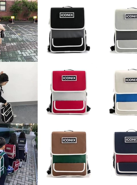 现货ICONIX儿童书包轻便减负小众双肩包学院风大容量背包立体方型