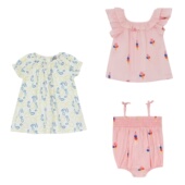 上衣吊带衬衣短袖 3z现货bonton童装 25春夏女婴连衣裙印花短款