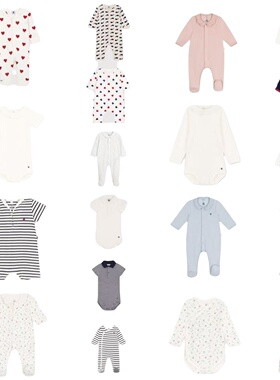 现货Petit Bateau童装25春夏婴儿爬服连体衣套装纯棉亲肤哈衣