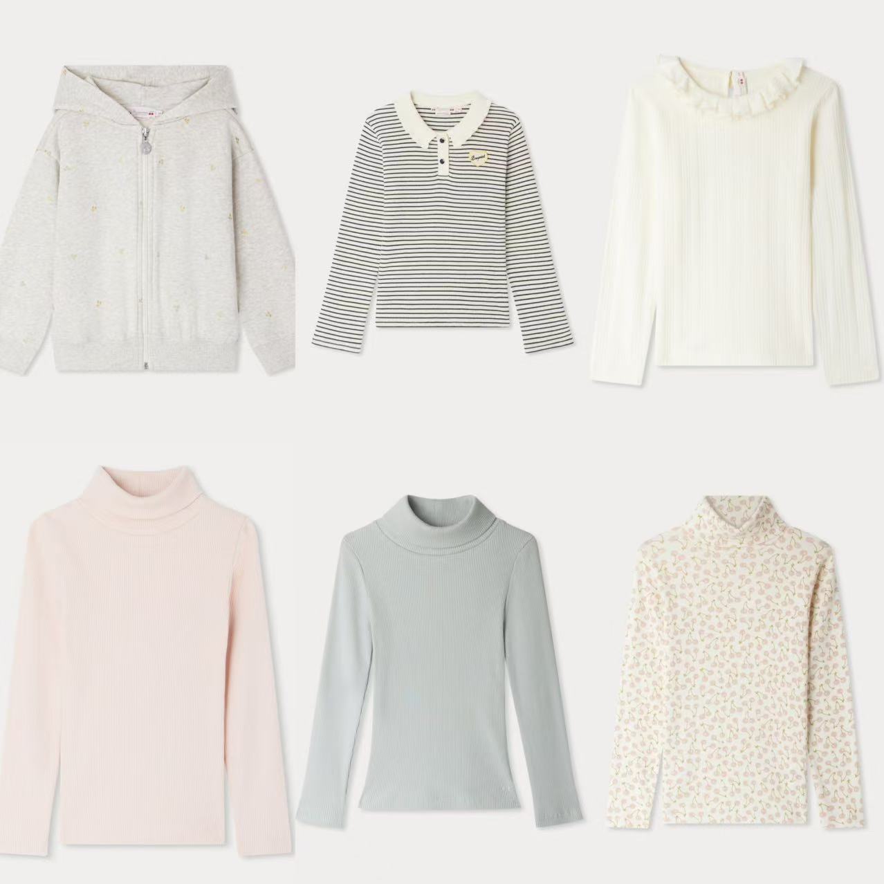 部分现货bonpoint童装25秋冬女童长袖花式上衣打底衫套头衫田园风