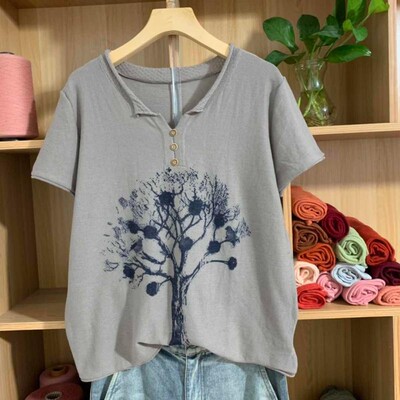 吸汗短袖纯棉线印花休闲