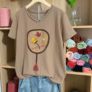 夏款新品包邮短袖女装纯棉休闲大码圆领通勤百搭斯琴风格阿达尼系