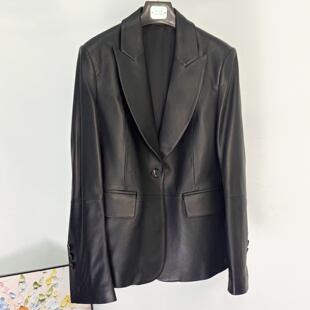 气质收腰真皮皮衣通勤正装 法式 新款 女秋季 短外套 无涂层绵羊皮西装