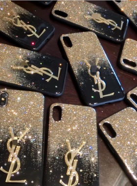 网红亮黑色星辰手机壳手工iphone17华为土豪金闪粉渐变全包软壳