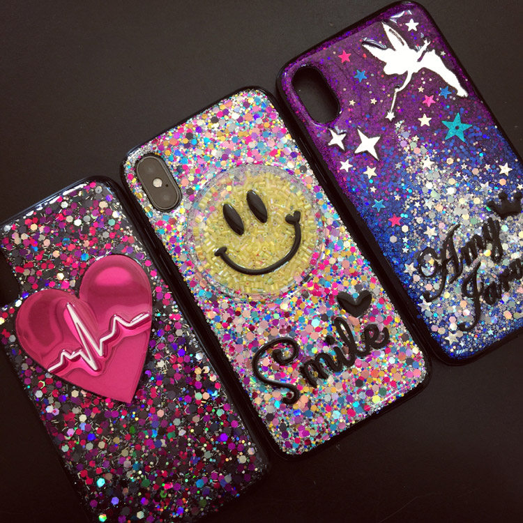 小红书梦佳同款手工diy定制心混彩亮片字母名字手机壳iphone华为