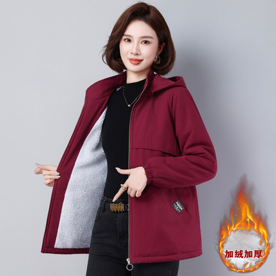 妈妈加绒加厚外套女2025冬装新款时尚洋气中长纯棉风衣中老年棉服