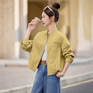 春装女款外搭2026新款外套短款减龄休闲薄款立领夹克上衣女巨好看