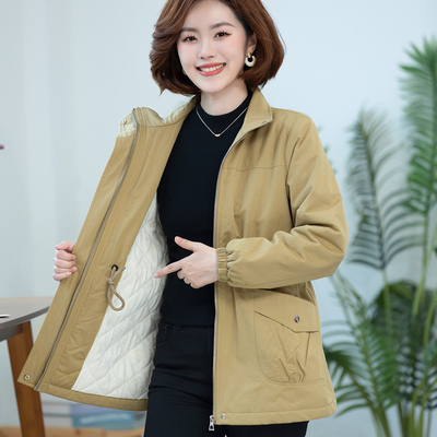 秋冬装夹棉加厚外套女时尚妈妈装2025新款大码宽松夹克衫棉衣棉服