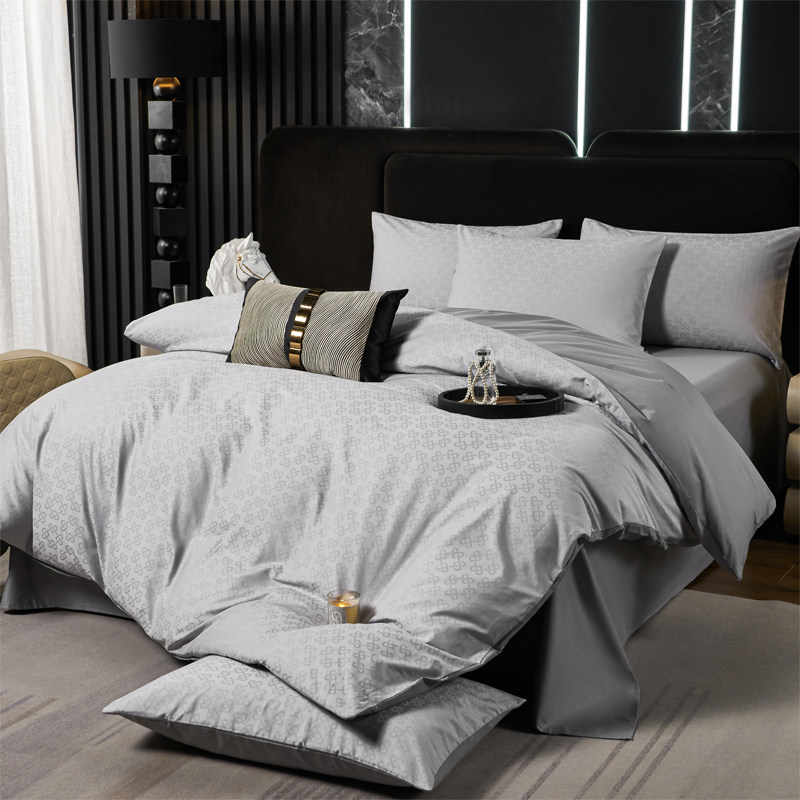 简约轻奢全棉100S高密度贡缎提花四件套高定床上用品附赠高端礼盒