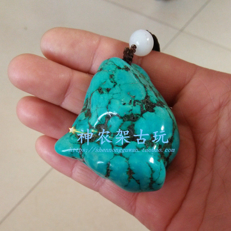 HUBEI NATURAL ORE HIGH BLUE PORCELAIN PINE ROUGH STONE THE SHAPE OF TURQUOISE HANDLE PENDANT WAIST HANGING HAND PLAY STONE