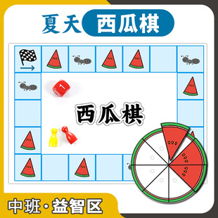 夏天西瓜棋幼儿园中班益智区数学区区域材料自制教具季节主题扩展