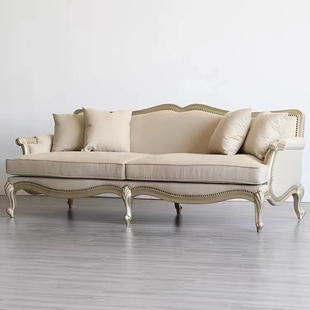 轻奢布艺沙发法式 美式 客厅高端实木雕花香槟色沙发小红书网红沙发