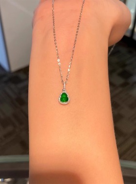 帝王绿小葫芦项链女款冰润透亮色泽奢华贵气仿翡翠吊坠颈链锁骨链