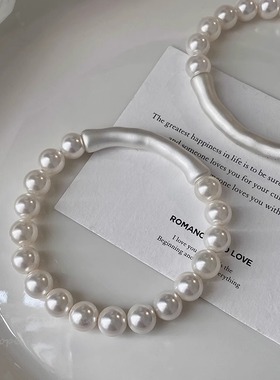 轻奢气质施家白珍珠手链ins小众设计手串高级感竹节手镯2025新款