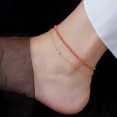 不掉色 双层编织红绳锆石脚链脚绳女叠戴小众设计感时尚 高级足链