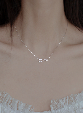 猫与鱼纯银项链女小众日韩冷淡风