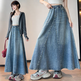 百搭中长款 春季 宽松显瘦休闲牛仔半身裙女胖mm时尚 大码 a字裙 新款