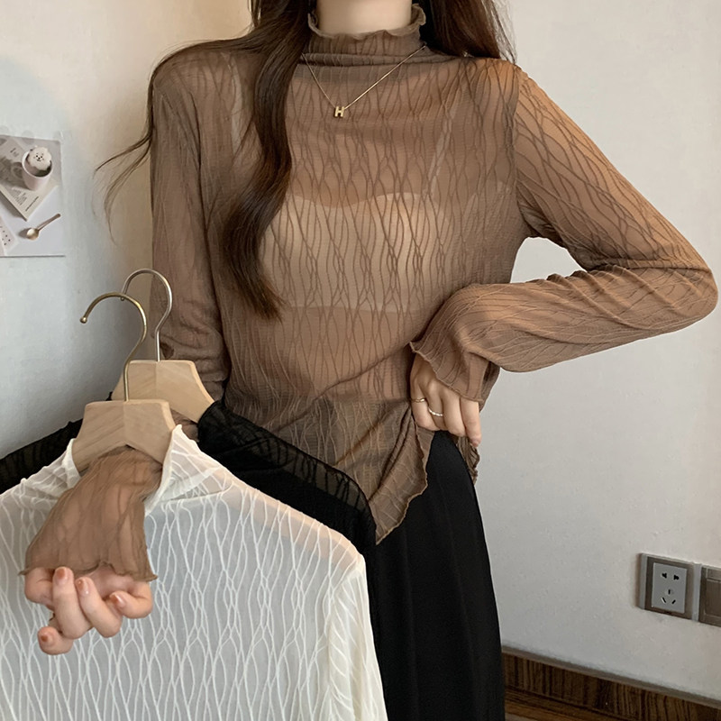 2026春季新款大码内搭蕾丝衫女半高领长袖打底衫时尚百搭纯色T恤,女装/女士精品,大码内搭,淘宝优惠券,粉丝福利购,淘宝优惠卷