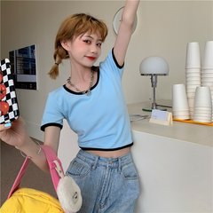 Real shot real price - Summer Korean solid color versatile slim short T-shirt