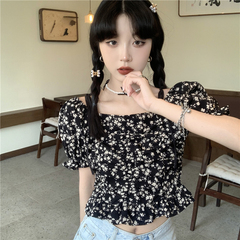 Real price ~ summer new Korean floral suspender short top thin chiffon shirt