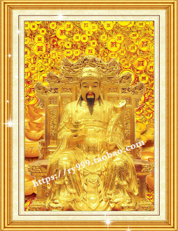 新款财神爷十字绣生意兴隆财源广进滚滚金币元宝发财发家供奉挂画