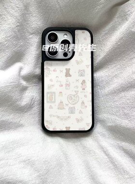 卡通小熊简约ins压克力黑边磁吸适用苹果iPhone16promax手机保护壳1312pro小米1415Pro华为mate60p70三星S23