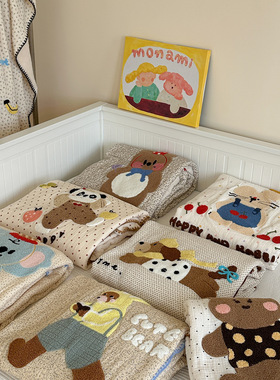 CELING韩式一面全棉双层纱一面舒棉绒卡通毛巾绣三角针工艺