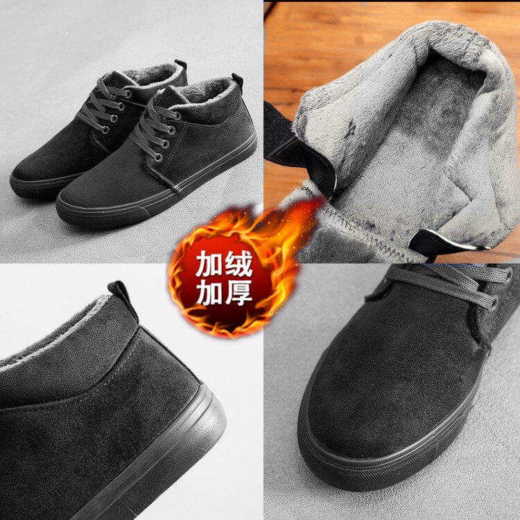 WINTER VELVET WARM TWO COTTON SHOES ALL BLACK MENS SHOES PURE BLACK MIDDLE-AGED AND ELDERLY DAD SHOES MENS NON-SLIP COTTON SHOES WORK SHOES