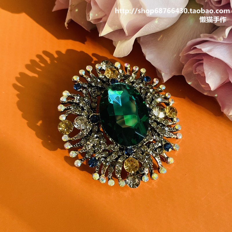 奢华复古气质绿色水晶高级感胸针女椭圆胸花轻奢大衣别针时尚胸饰,饰品/流行首饰/时尚饰品新,胸针,淘宝优惠券,粉丝福利购,淘宝优惠卷