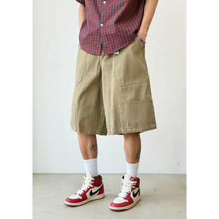 男夏日系宽松直筒口袋五分裤 短裤 潮 复古水洗全棉工装 BurnBro美式