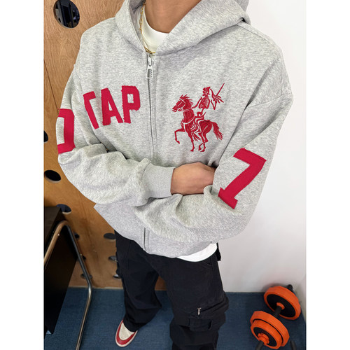 战力马复古vintage连帽卫衣开衫