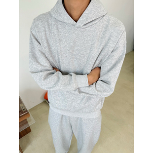 BurnBro美式 boxy 百搭短宽纯色连帽卫衣cleanfit男女宽松运动帽衫