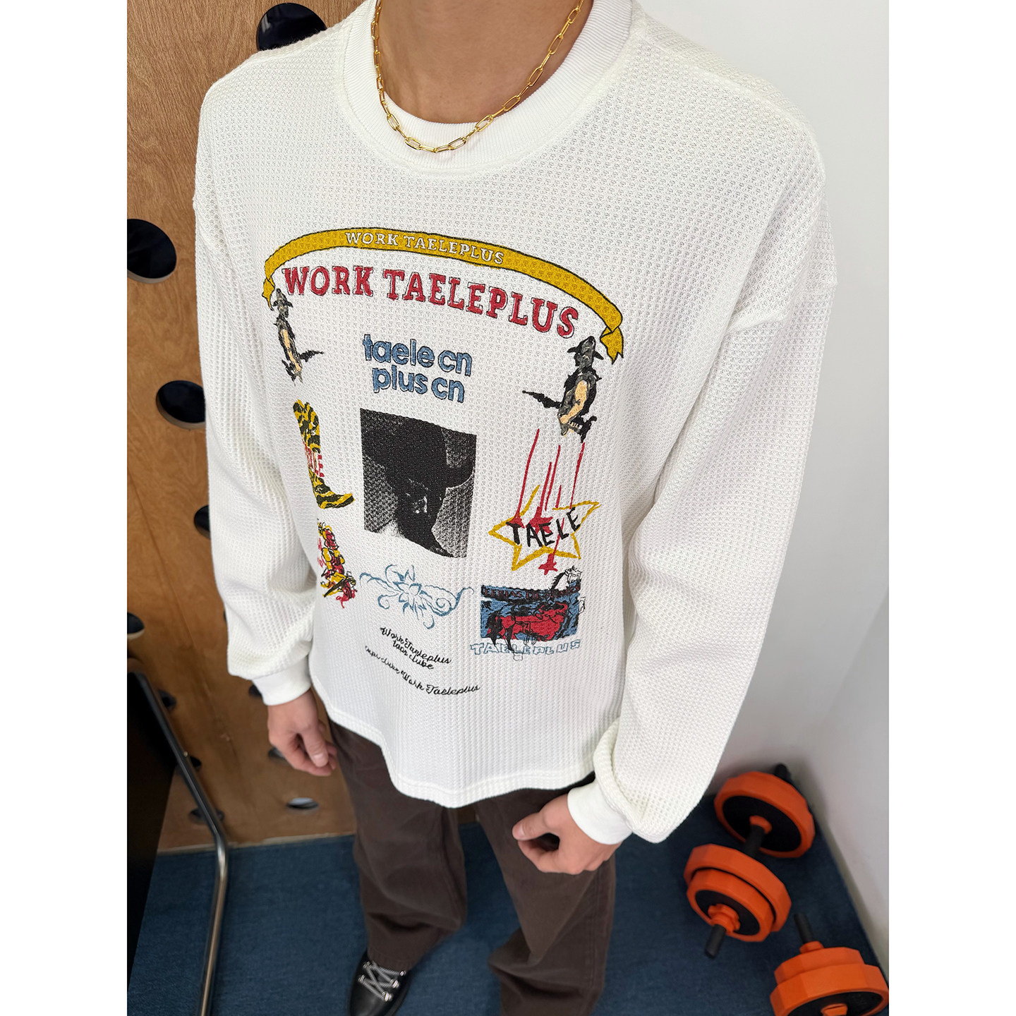 BurnBro美式复古粗纹编织华夫格数码印花卫衣vintage长袖T恤男女,男装,T恤,淘宝优惠券,粉丝福利购,淘宝优惠卷