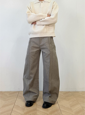 BurnBro立体分割剪裁row风格弯刀西裤男女通勤百搭廓形拖地休闲裤