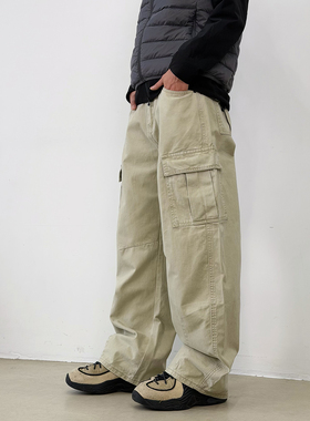 BurnBro美式复古水洗廓形工装裤男女直筒宽松休闲Vintage长裤子潮