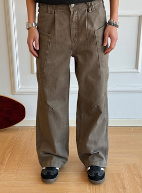BurnBro美式复古高街工装裤男女cleanfit休闲宽松微喇阔腿牛仔裤