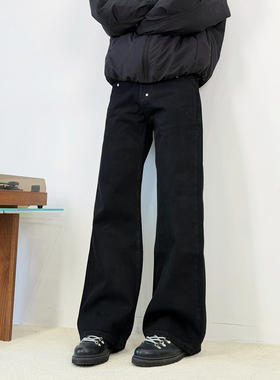 BurnBro美式复古水洗黑色微喇牛仔裤男女休闲百搭cleanfit长裤子