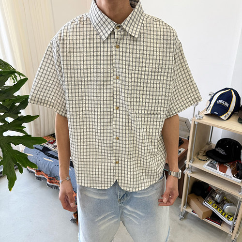 短宽版美式复古格子衬衣