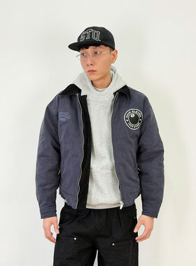 BurnBro美式复古水洗全棉帆布底特律j97夹克外套男女短款棉服外套