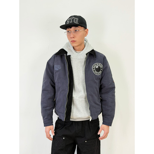 BurnBro美式 棉服外套 复古水洗全棉帆布底特律j97夹克外套男女短款